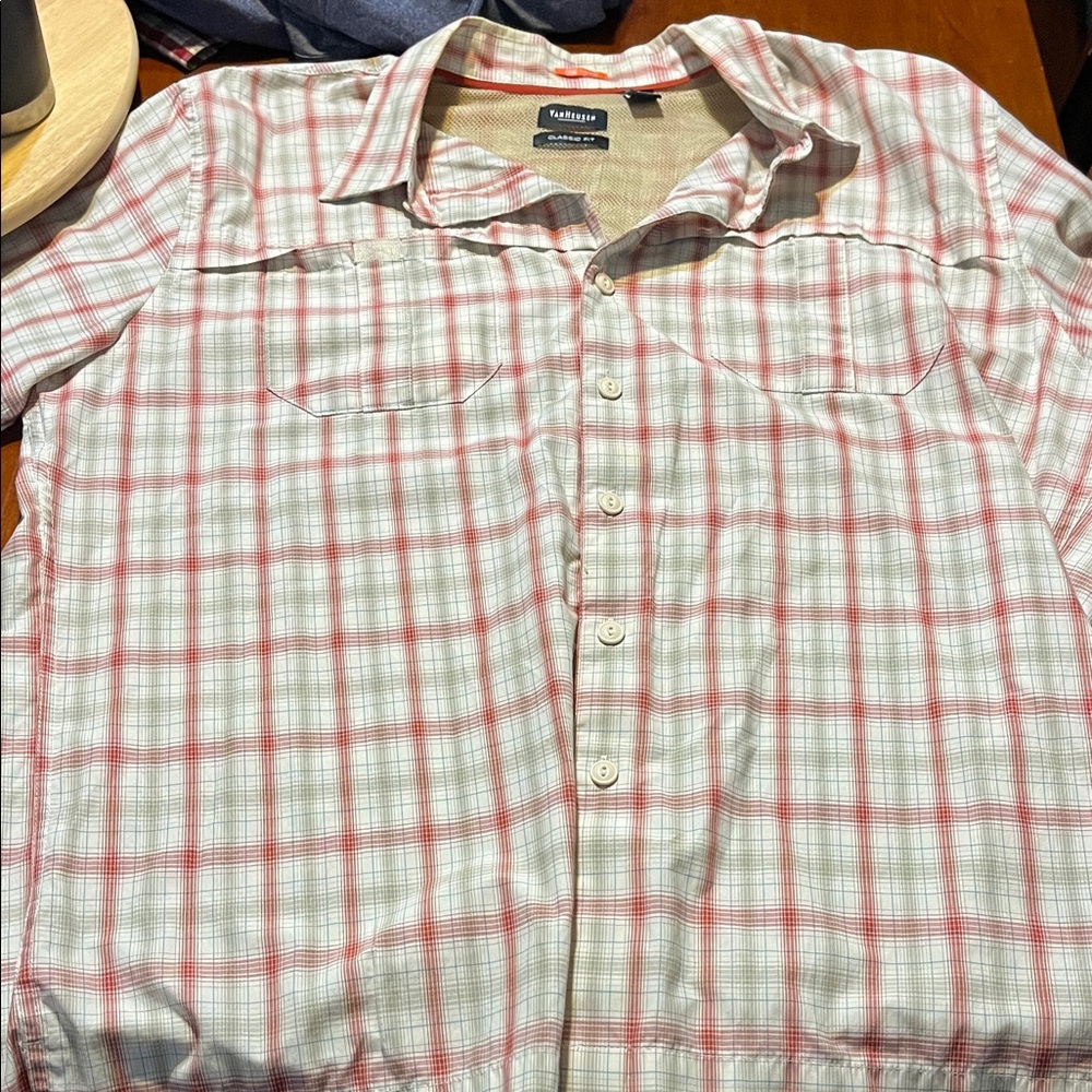 Cabela's Men's Red and White Plaid Button Down Shirt